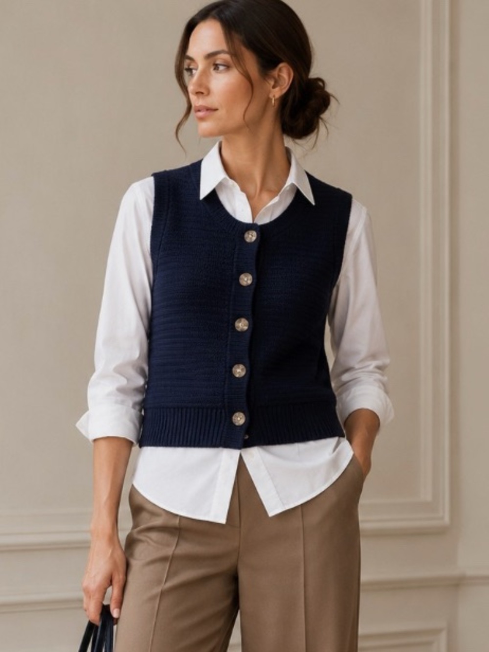 Magaschoni Navy Button-Front Knit Vest